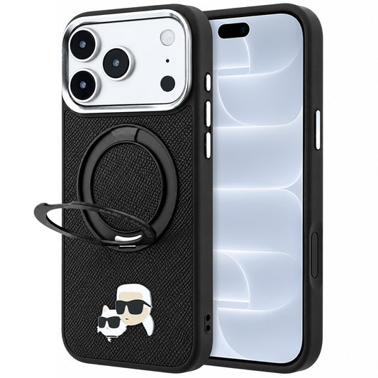 MagSafe ovitek za Apple iPhone 18 Pro / 17 Pro, Karl Lagerfeld, Ring Stand 360 Karl & Choupette Pin, Črn