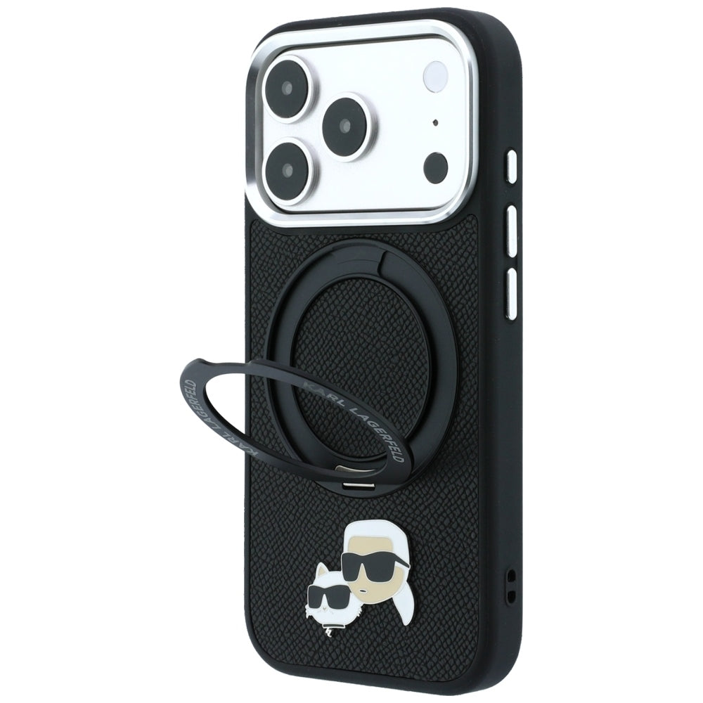 MagSafe Case for Apple iPhone 18 Pro / 17 Pro, Karl Lagerfeld, Ring Stand 360 Karl & Choupette Pin, Black