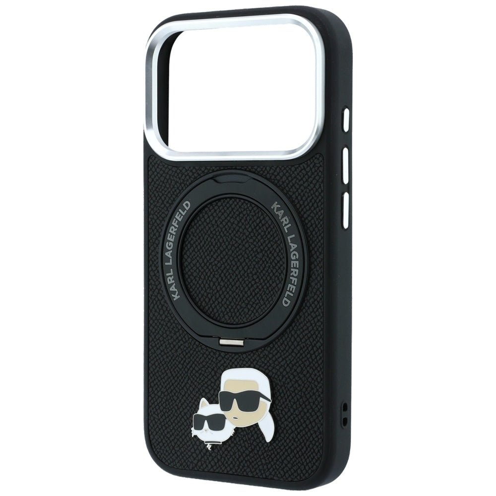 MagSafe Case for Apple iPhone 18 Pro / 17 Pro, Karl Lagerfeld, Ring Stand 360 Karl & Choupette Pin, Black