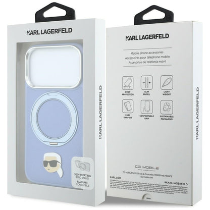 MagSafe Case for Apple iPhone 18 Pro / 17 Pro, Karl Lagerfeld, Ring Stand 360 Karl Pin, Blue