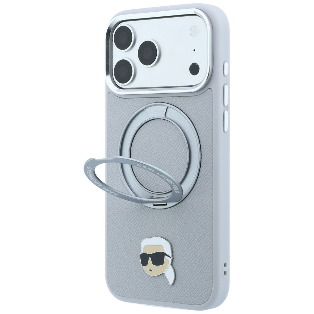 MagSafe Case for Apple iPhone 18 Pro / 17 Pro, Karl Lagerfeld, Ring Stand 360 Karl Pin, Gray