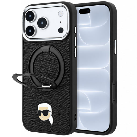 MagSafe ovitek za Apple iPhone 18 Pro / 17 Pro, Karl Lagerfeld, Ring Stand 360 Karl Pin, Črn