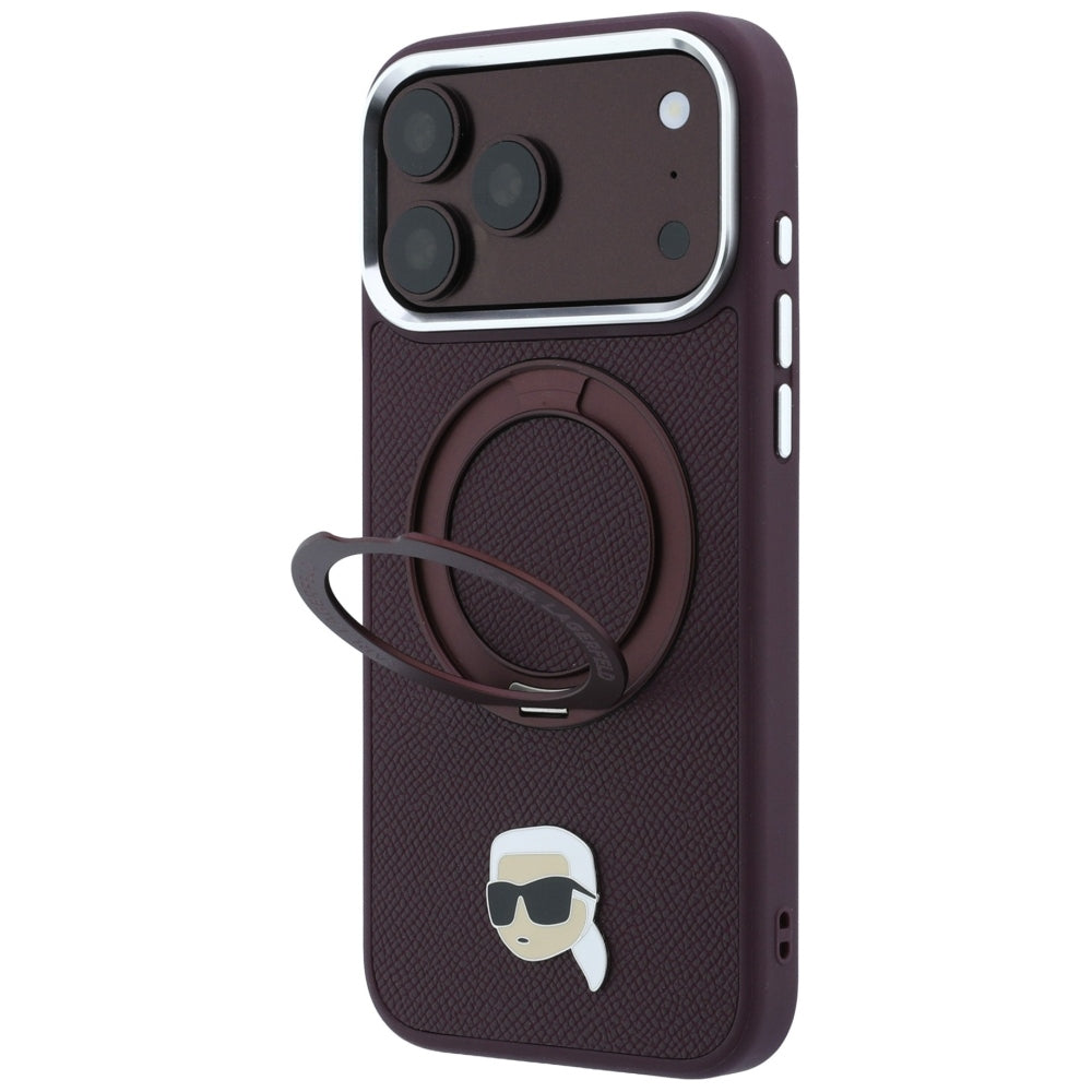 MagSafe Case for Apple iPhone 18 Pro / 17 Pro, Karl Lagerfeld, Ring Stand 360 Karl Pin, Burgundy