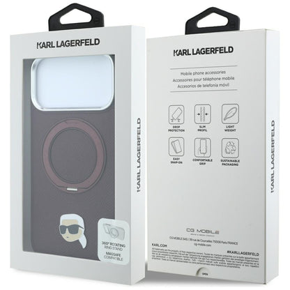 MagSafe Case for Apple iPhone 18 Pro / 17 Pro, Karl Lagerfeld, Ring Stand 360 Karl Pin, Burgundy