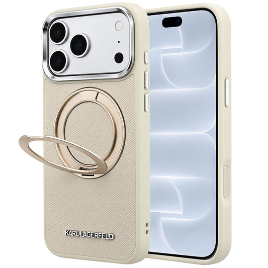 MagSafe ovitek za Apple iPhone 18 Pro / 17 Pro, Karl Lagerfeld, Ring Stand 360 Saffiano, bež