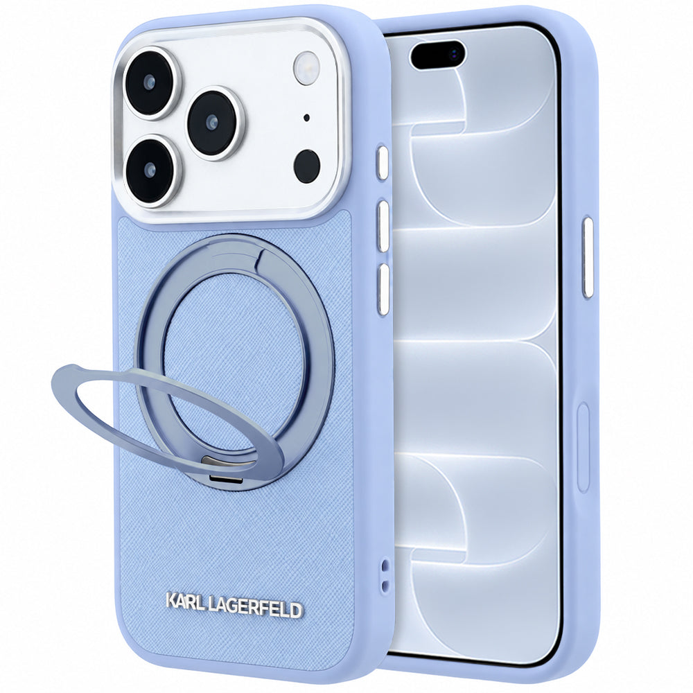MagSafe Case for Apple iPhone 18 Pro / 17 Pro, Karl Lagerfeld, Ring Stand 360 Saffiano, Blue