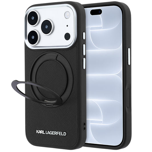 MagSafe ovitek za Apple iPhone 18 Pro / 17 Pro, Karl Lagerfeld, Ring Stand 360 Saffiano, Črn