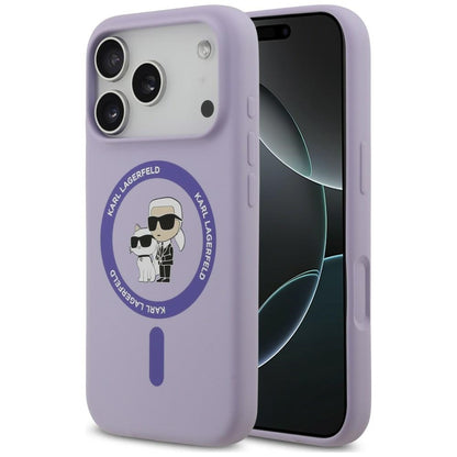 MagSafe ovitek za Apple iPhone 18 Pro / 17 Pro, Karl Lagerfeld, silikonski obroč Karl & Choupette, vijoličen