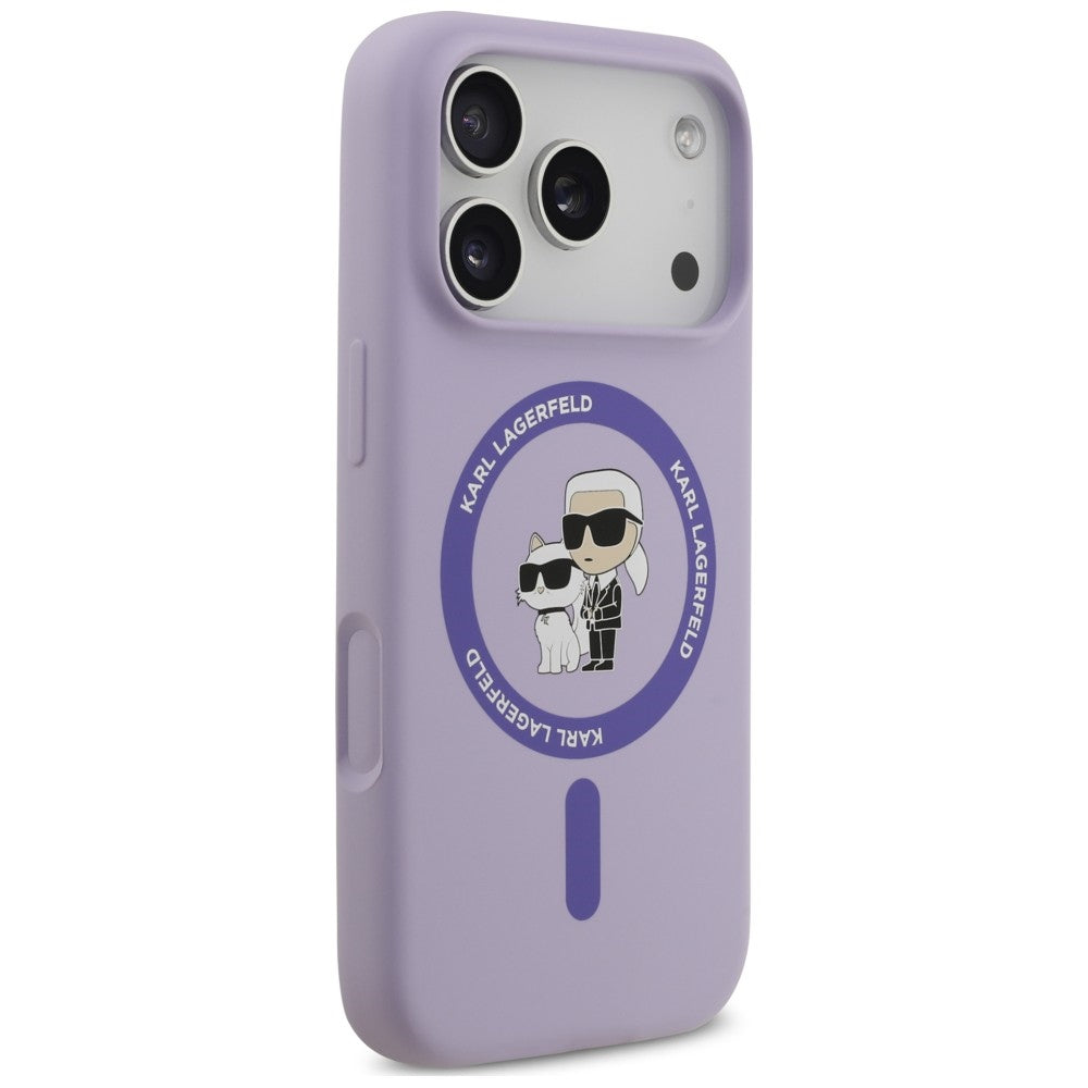 MagSafe ovitek za Apple iPhone 18 Pro / 17 Pro, Karl Lagerfeld, silikonski obroč Karl & Choupette, vijoličen