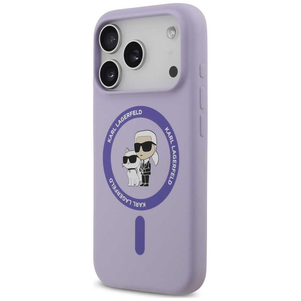 MagSafe ovitek za Apple iPhone 18 Pro / 17 Pro, Karl Lagerfeld, silikonski obroč Karl & Choupette, vijoličen