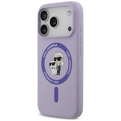MagSafe ovitek za Apple iPhone 18 Pro / 17 Pro, Karl Lagerfeld, silikonski obroč Karl & Choupette, vijoličen