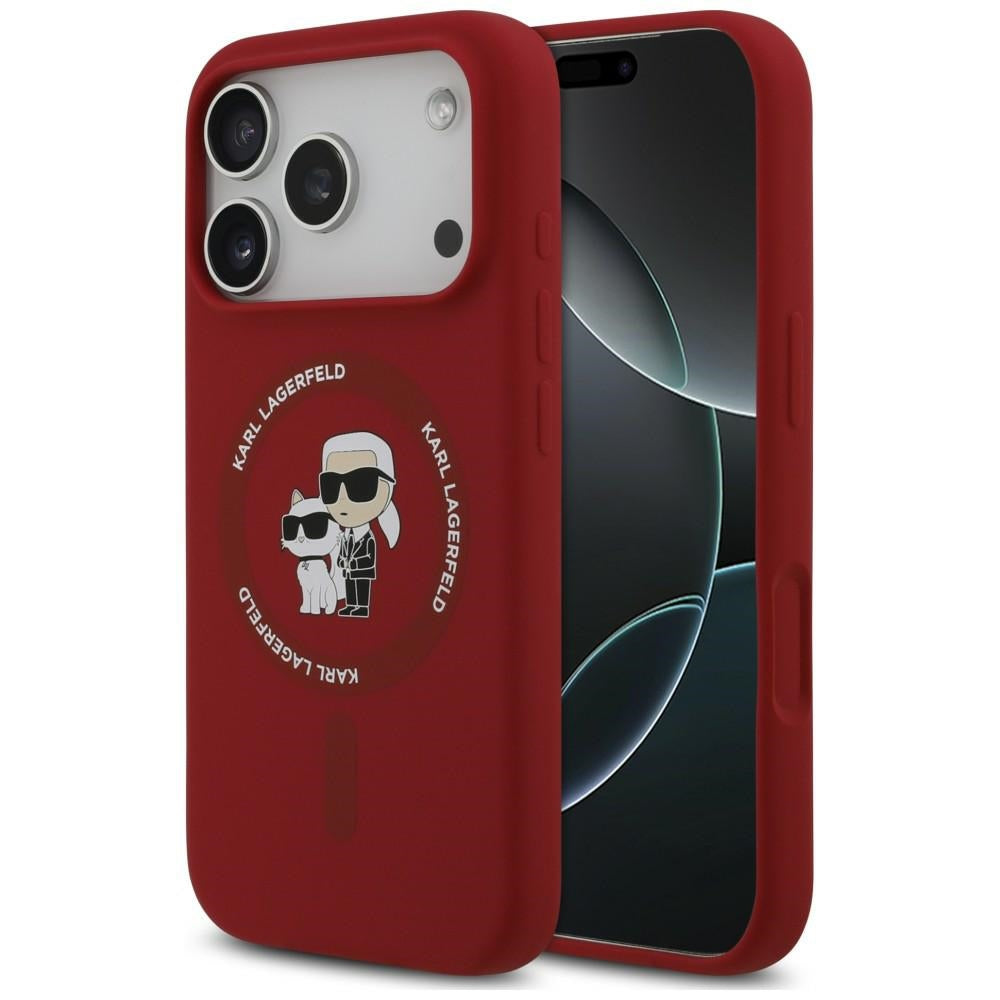 MagSafe ovitek za Apple iPhone 18 Pro / 17 Pro, Karl Lagerfeld, silikonski obroč Karl & Choupette, rožnat