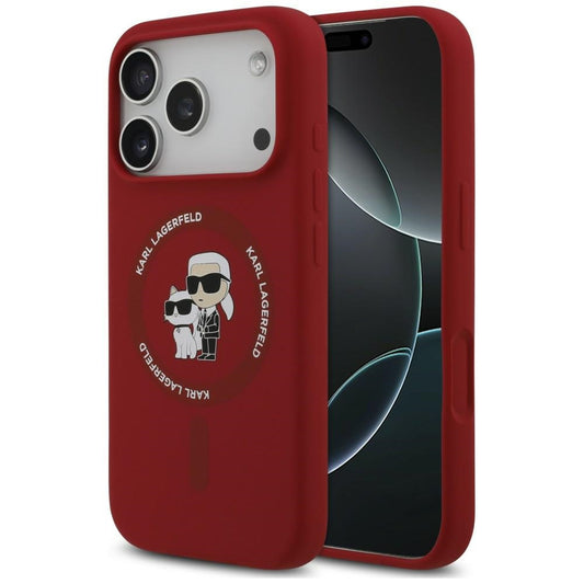 MagSafe ovitek za Apple iPhone 18 Pro / 17 Pro, Karl Lagerfeld, silikonski obroč Karl & Choupette, rožnat