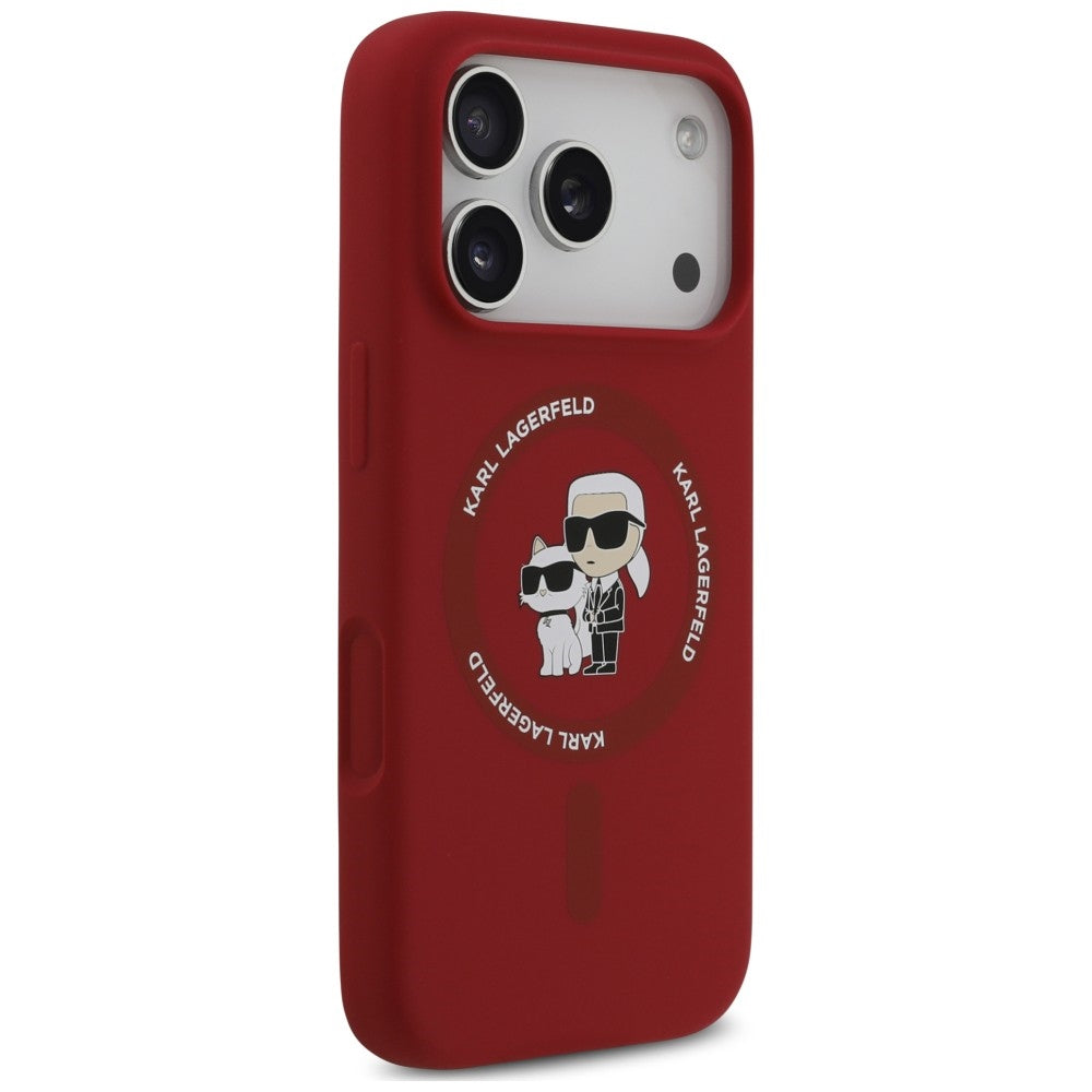 MagSafe ovitek za Apple iPhone 18 Pro / 17 Pro, Karl Lagerfeld, silikonski obroč Karl & Choupette, rožnat