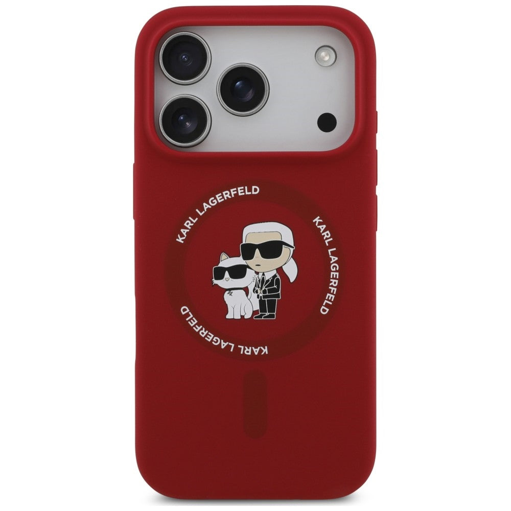 MagSafe ovitek za Apple iPhone 18 Pro / 17 Pro, Karl Lagerfeld, silikonski obroč Karl & Choupette, rožnat
