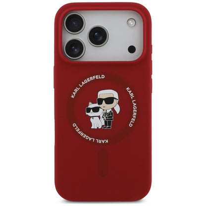 MagSafe ovitek za Apple iPhone 18 Pro / 17 Pro, Karl Lagerfeld, silikonski obroč Karl & Choupette, rožnat