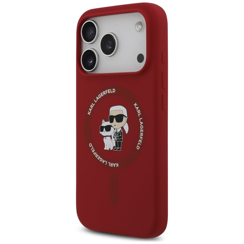 MagSafe ovitek za Apple iPhone 18 Pro / 17 Pro, Karl Lagerfeld, silikonski obroč Karl & Choupette, rožnat