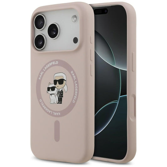 MagSafe ovitek za Apple iPhone 18 Pro / 17 Pro, Karl Lagerfeld, silikonski obroč Karl & Choupette, roza
