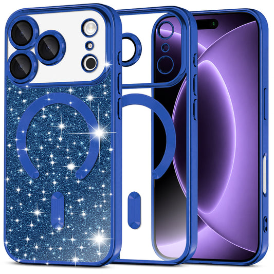 MagSafe ovitek za Apple iPhone 18 Pro / 17 Pro, Techsuit, Luxury Glitter, Temno modra