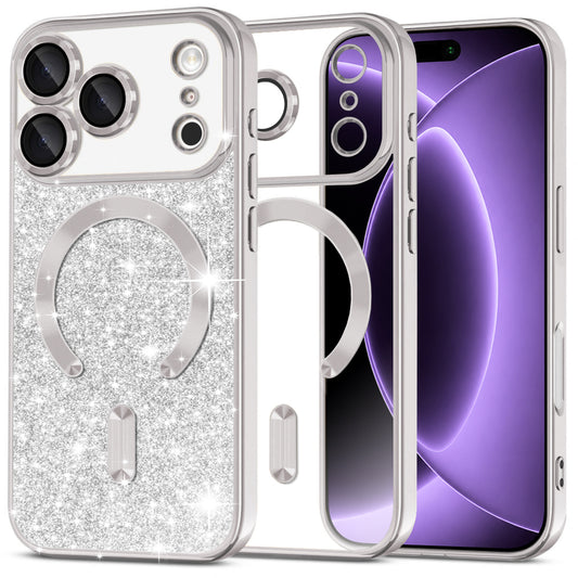 Ovitek MagSafe za Apple iPhone 18 Pro / 17 Pro, Techsuit, Luxury Glitter, Srebrn