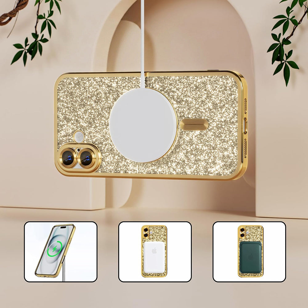 MagSafe Case for Apple iPhone 18 Pro / 17 Pro, Techsuit, Luxury Glitter, Black