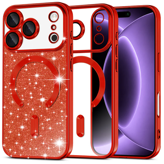 Ovitek MagSafe za Apple iPhone 18 Pro / 17 Pro, Techsuit, Luxury Glitter, Rdeč