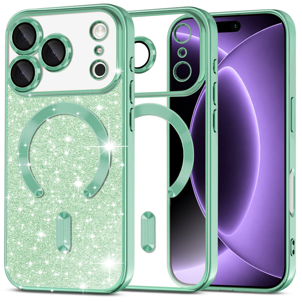 MagSafe ovitek za Apple iPhone 18 Pro / 17 Pro, Techsuit, Luxury Glitter, Svetlo zelena