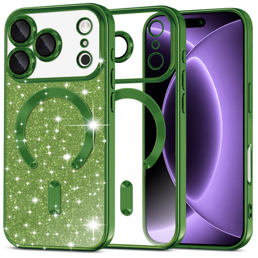 MagSafe ovitek za Apple iPhone 18 Pro / 17 Pro, Techsuit, Luxury Glitter, Temno zelena