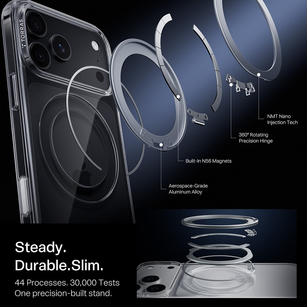 MagSafe ovitek za Apple iPhone 18 Pro / 17 Pro, Torras, Ostand O1 Guardian, Prozoren