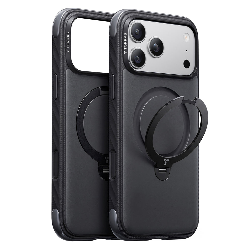 MagSafe ovitek za Apple iPhone 18 Pro / 17 Pro, Torras, Ostand Q3 Rugged, Črn