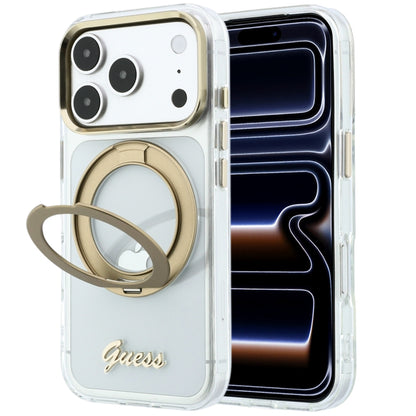 Ovitek MagSafe za Apple iPhone 18 Pro, Guess, Ring Stand Script Metal Logo, Prozoren