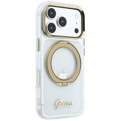 Ovitek MagSafe za Apple iPhone 18 Pro, Guess, Ring Stand Script Metal Logo, Prozoren