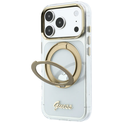 Ovitek MagSafe za Apple iPhone 18 Pro, Guess, Ring Stand Script Metal Logo, Prozoren