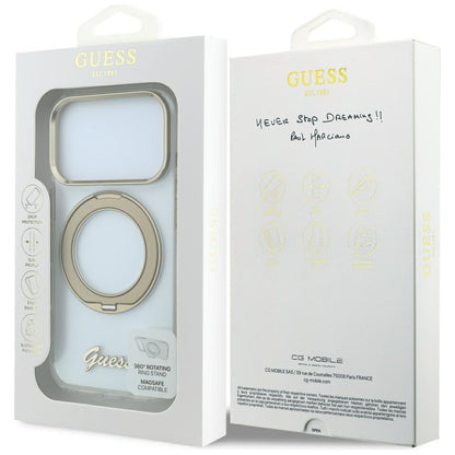 Ovitek MagSafe za Apple iPhone 18 Pro, Guess, Ring Stand Script Metal Logo, Prozoren