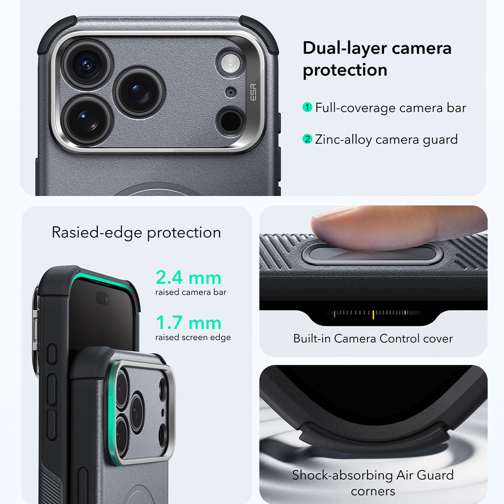 MagSafe ovitek za Apple iPhone 18 Pro Max / 17 Pro Max, ESR, Cyber Armor Kickstand, Siva