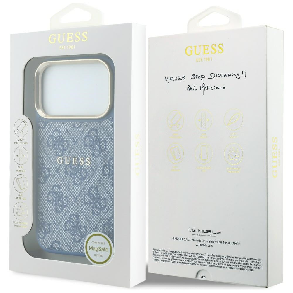 MagSafe ovitek za Apple iPhone 18 Pro Max / 17 Pro Max, Guess, 4G Relief Classic, Modra