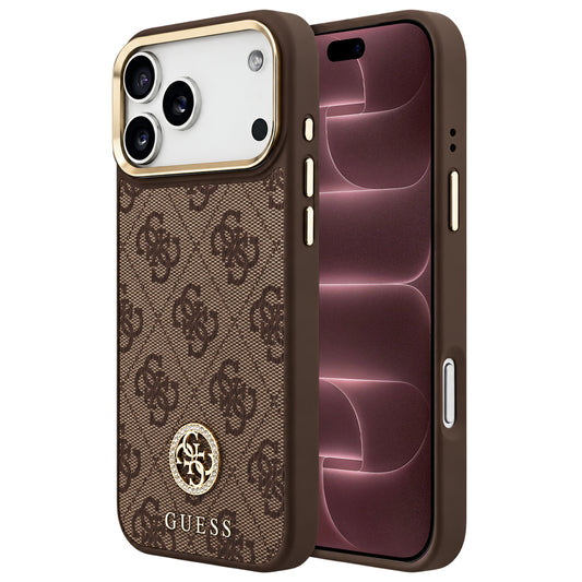 MagSafe ovitek za Apple iPhone 18 Pro Max / 17 Pro Max, Guess, 4G Strass Logo, rjav