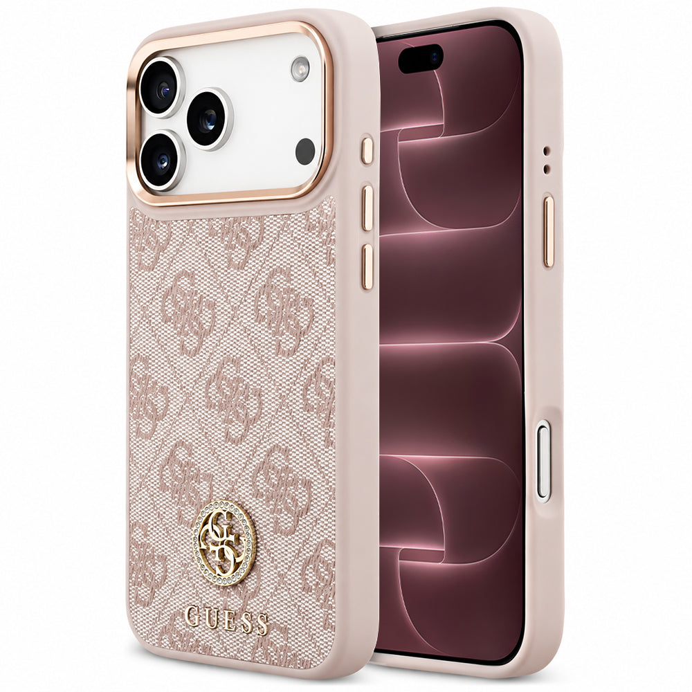 MagSafe ovitek za Apple iPhone 18 Pro Max / 17 Pro Max, Guess, 4G Strass Logo, roza