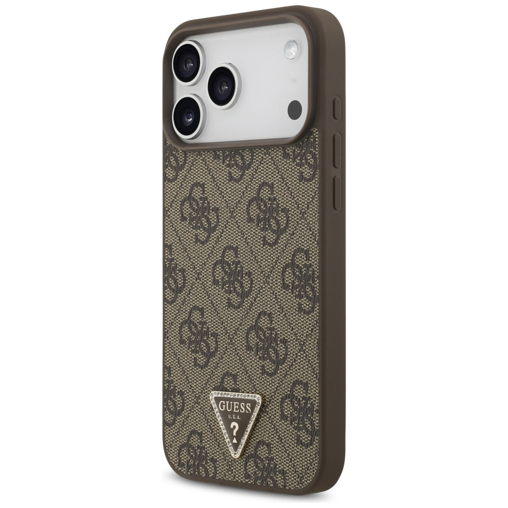 Ovitek MagSafe za Apple iPhone 18 Pro Max / 17 Pro Max, Guess, 4G Triangle Strass, rjav