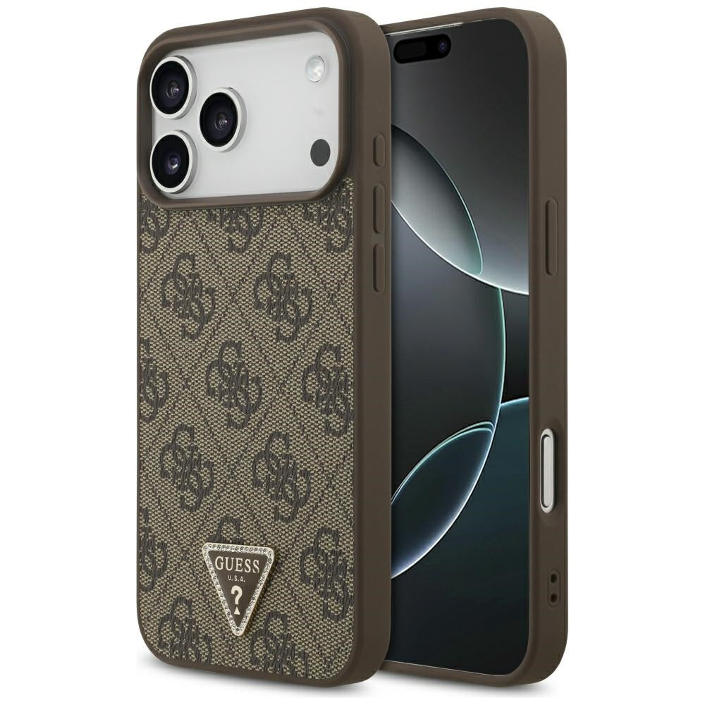 Ovitek MagSafe za Apple iPhone 18 Pro Max / 17 Pro Max, Guess, 4G Triangle Strass, rjav