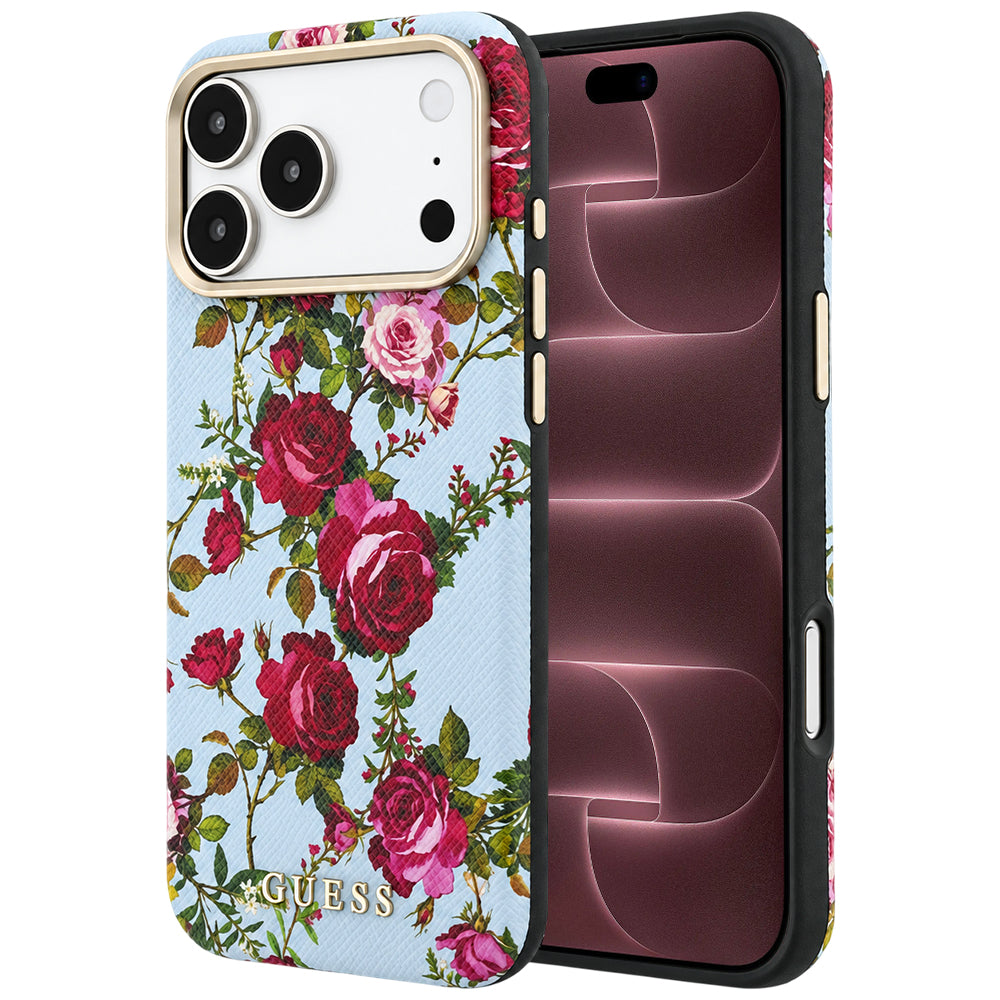 MagSafe ovitek za Apple iPhone 18 Pro Max / 17 Pro Max, Guess, Blossom Roses Print, modra