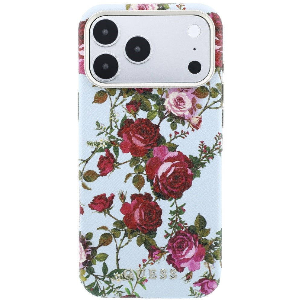 MagSafe ovitek za Apple iPhone 18 Pro Max / 17 Pro Max, Guess, Blossom Roses Print, modra