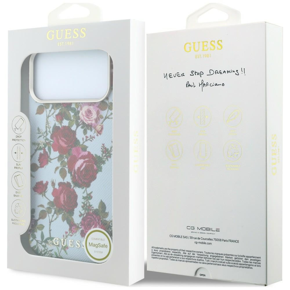MagSafe ovitek za Apple iPhone 18 Pro Max / 17 Pro Max, Guess, Blossom Roses Print, modra