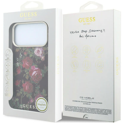 MagSafe Case for Apple iPhone 18 Pro Max / 17 Pro Max, Guess, Blossom Roses Print, Burgundy