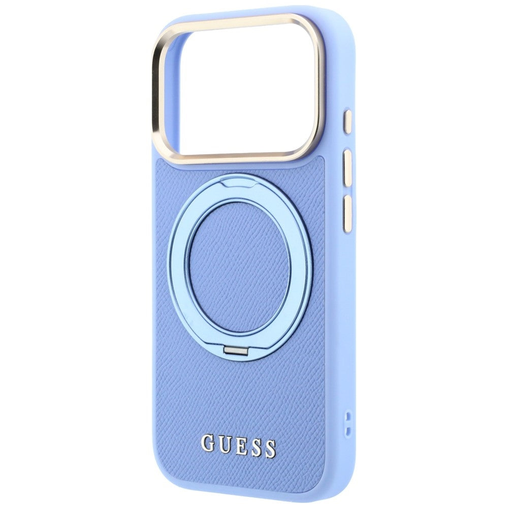MagSafe ovitek za Apple iPhone 18 Pro Max / 17 Pro Max, Guess, Grained Ring Stand 360 Classic, moderna modra barva