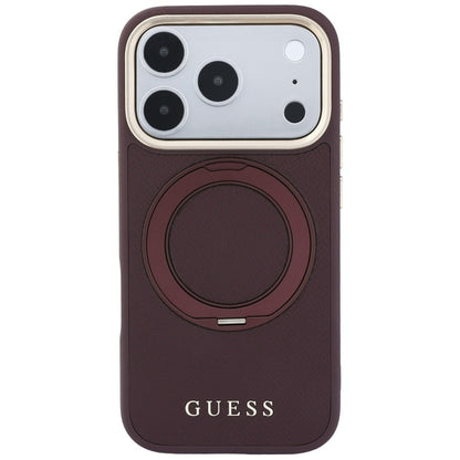 Ovitek MagSafe za Apple iPhone 18 Pro Max / 17 Pro Max, Guess, Grained Ring Stand 360 Classic, Vijolično rdeča