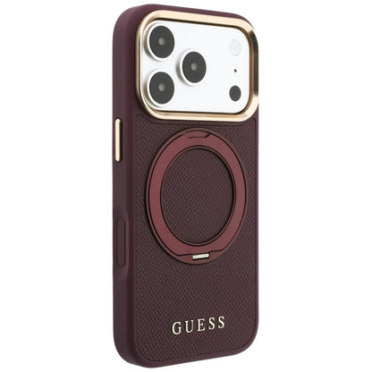 Ovitek MagSafe za Apple iPhone 18 Pro Max / 17 Pro Max, Guess, Grained Ring Stand 360 Classic, Vijolično rdeča