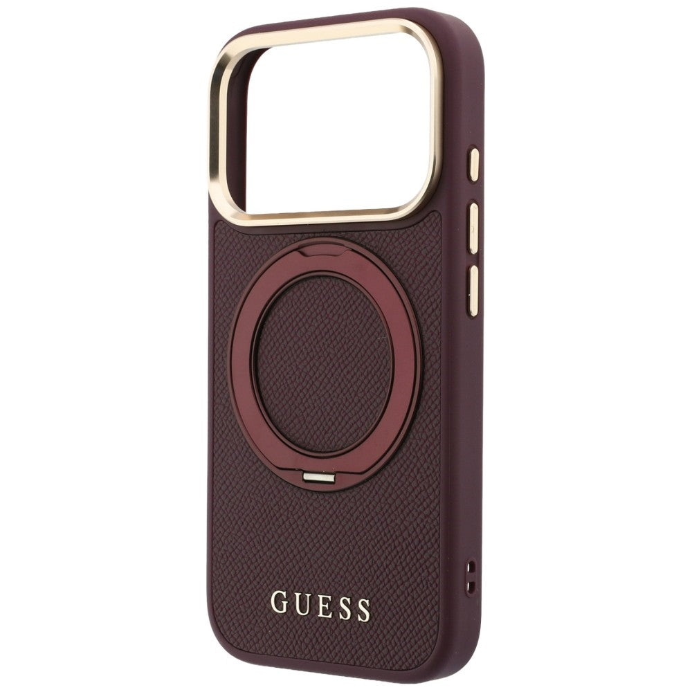 Ovitek MagSafe za Apple iPhone 18 Pro Max / 17 Pro Max, Guess, Grained Ring Stand 360 Classic, Vijolično rdeča