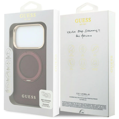Ovitek MagSafe za Apple iPhone 18 Pro Max / 17 Pro Max, Guess, Grained Ring Stand 360 Classic, Vijolično rdeča