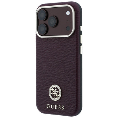 MagSafe Case for Apple iPhone 18 Pro Max / 17 Pro Max, Guess, Grained Round Strass Logo, Burgundy